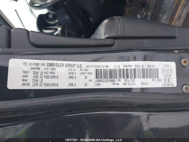 12577321 :رقم المزاد ، 1J4RR4GG1BC549869 vin ، 2011 Jeep Grand Cherokee Laredo مزاد بيع