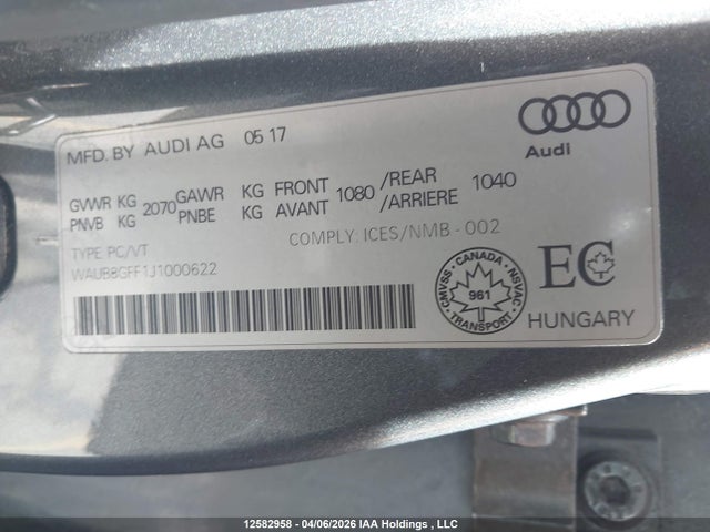 WAUB8GFF1J1000622 Audi A3 2.0t Komfort