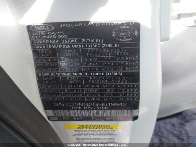 SALCT2BG2GH619942 Land Rover Discovery Sport Hse Luxury