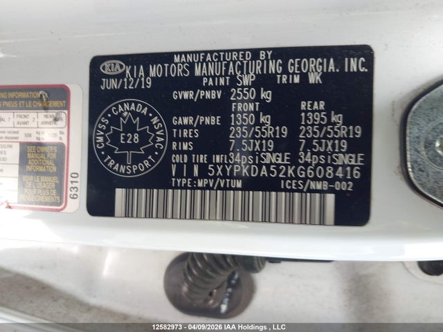 5XYPKDA52KG608416 KIA Sorento