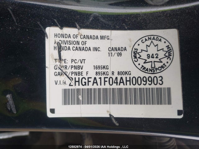 Продаж на аукціоні авто 2010 Honda Civic Exl, vin: 2HGFA1F04AH009903, номер лоту: 12582974
