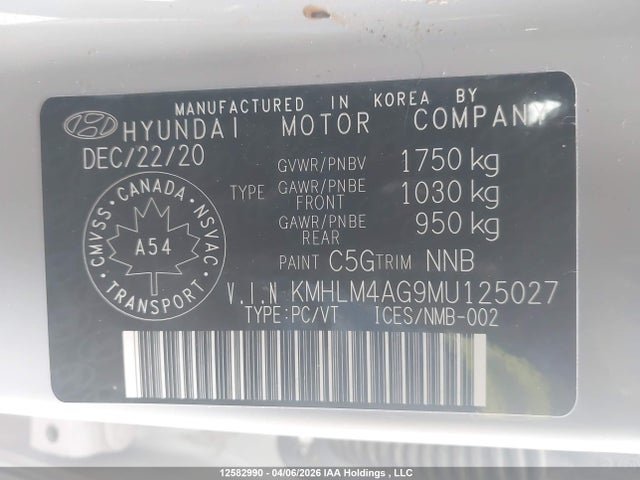 KMHLM4AG9MU125027 Hyundai ELANTRA SEL
