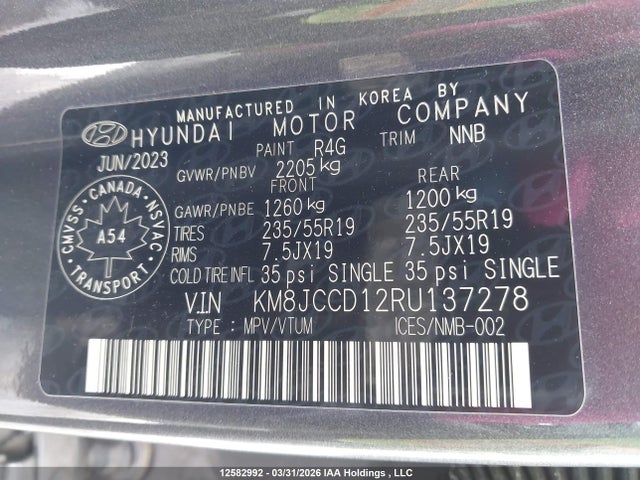 KM8JCCD12RU137278 Hyundai Tucson Sel Convenience
