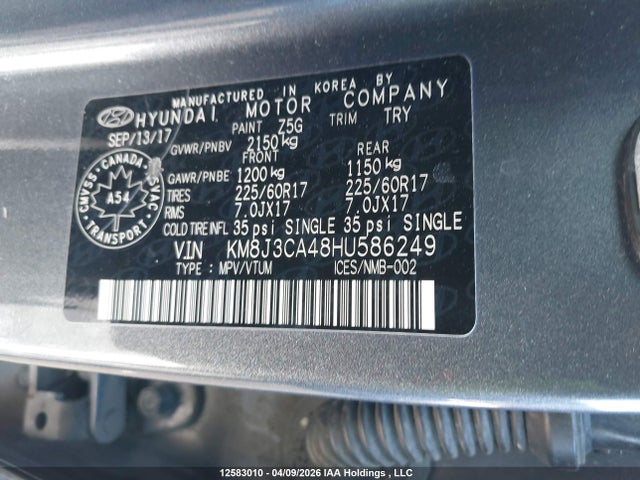 2017 Hyundai Tucson Limited/sport And Eco/se მანქანა იყიდება აუქციონზე, vin: KM8J3CA48HU586249, აუქციონის ნომერი: 12583010