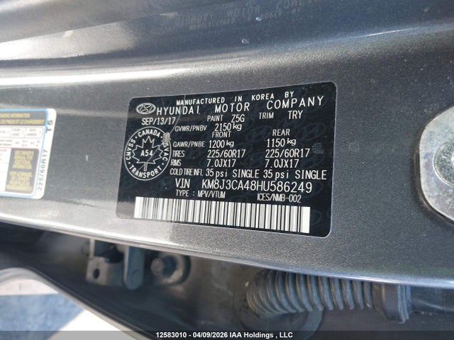 2017 Hyundai Tucson Limited/sport And Eco/se მანქანა იყიდება აუქციონზე, vin: KM8J3CA48HU586249, აუქციონის ნომერი: 12583010