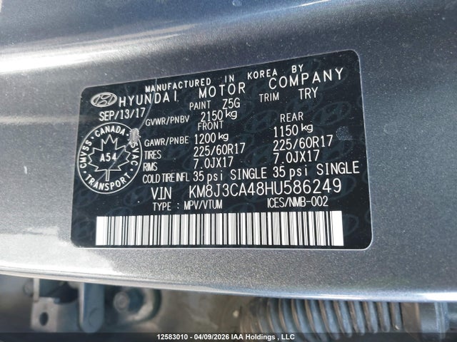 2017 Hyundai Tucson Limited/sport And Eco/se მანქანა იყიდება აუქციონზე, vin: KM8J3CA48HU586249, აუქციონის ნომერი: 12583010