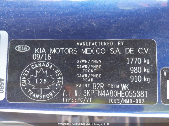 3KPFN4A80HE055381 KIA Forte Ex/sx