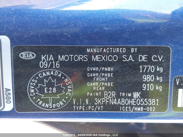 3KPFN4A80HE055381 KIA Forte Ex/sx