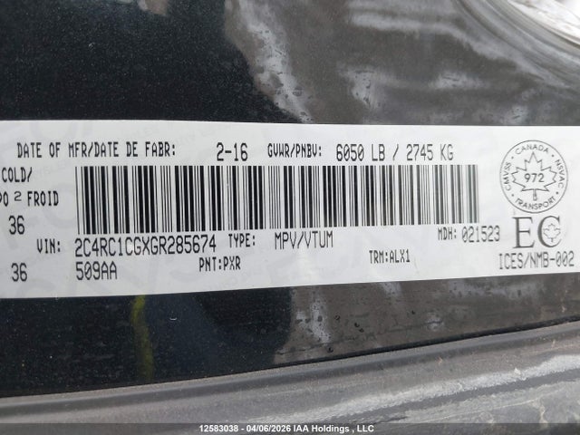 Продажа на аукционе авто 2016 Chrysler Town & Country Touring L, vin: 2C4RC1CGXGR285674, номер лота: 12583038