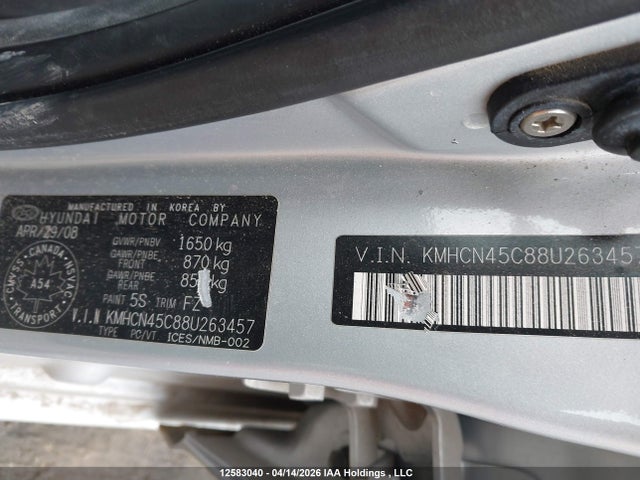 Продажа на аукционе авто 2008 Hyundai Accent Gl/gls/l, vin: KMHCN45C88U263457, номер лота: 12583040