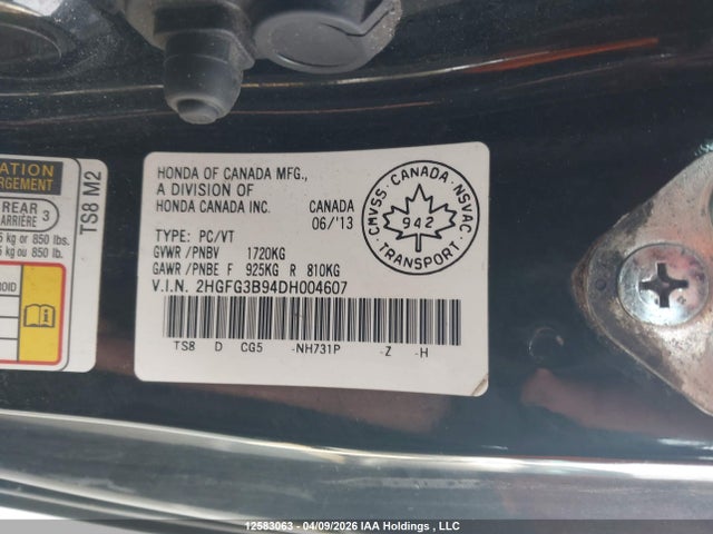 2013 Honda Civic Ex-l Navi მანქანა იყიდება აუქციონზე, vin: 2HGFG3B94DH004607, აუქციონის ნომერი: 12583063