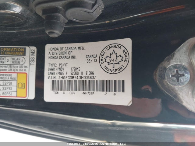 2013 Honda Civic Ex-l Navi მანქანა იყიდება აუქციონზე, vin: 2HGFG3B94DH004607, აუქციონის ნომერი: 12583063