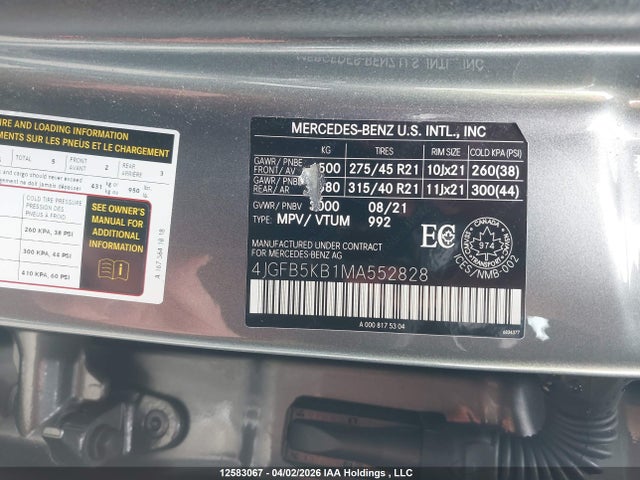 2021 Mercedes-benz Gle 450 4matic მანქანა იყიდება აუქციონზე, vin: 4JGFB5KB1MA552828, აუქციონის ნომერი: 12583067
