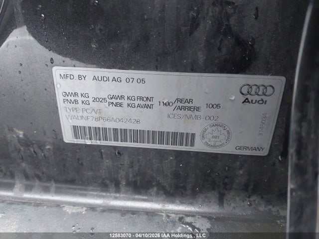 Aukcja sprzedaży 2006 Audi A3 2.0t, vin: WAUNF78P66A042428, numer aukcji: 12583070