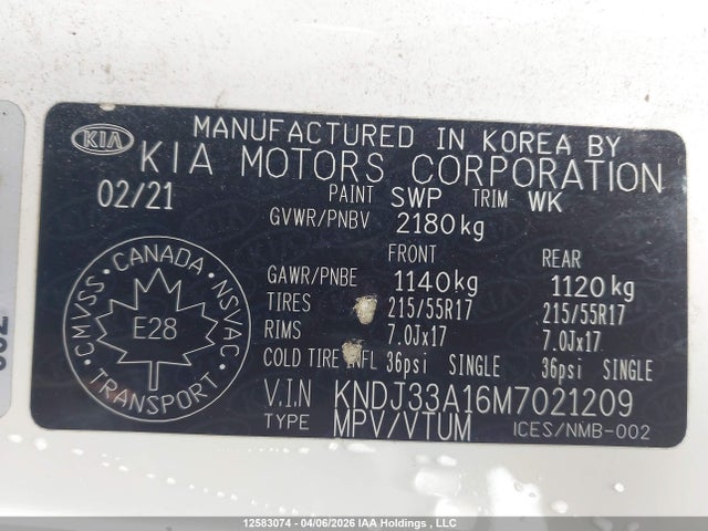 12583074 :رقم المزاد ، KNDJ33A16M7021209 vin ، 2021 Kia Soul Ev Limited مزاد بيع