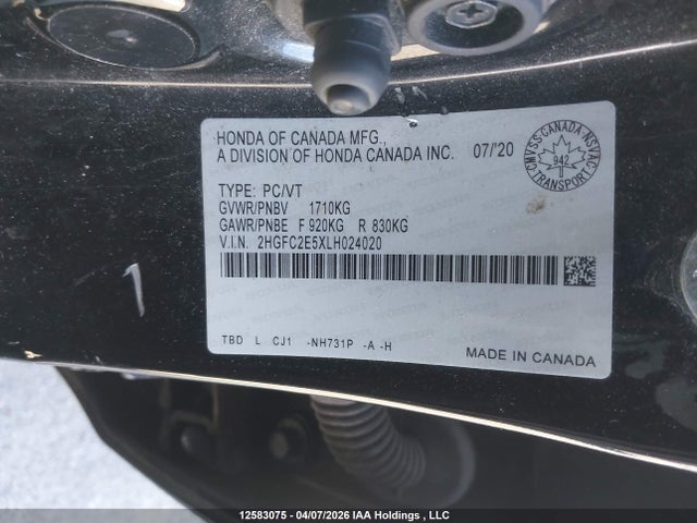 Aukcja sprzedaży 2020 Honda Civic Lx, vin: 2HGFC2E5XLH024020, numer aukcji: 12583075