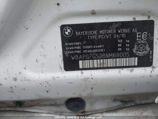 12583076 :رقم المزاد ، WBAPG7G53BNM68005 vin ، 2011 Bmw 3 Series مزاد بيع