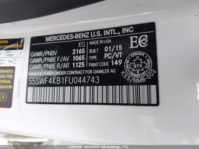 55SWF4KB1FU044743 Mercedes-Benz C-class C 300