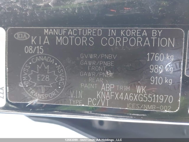 KNAFX4A6XG5511970 KIA Forte 1.8l Lx/1.8l Lx+
