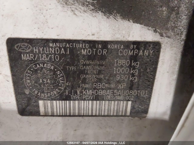 Продаж на аукціоні авто 2010 Hyundai Elantra Touring Gls, vin: KMHDB8AE5AU080101, номер лоту: 12583107
