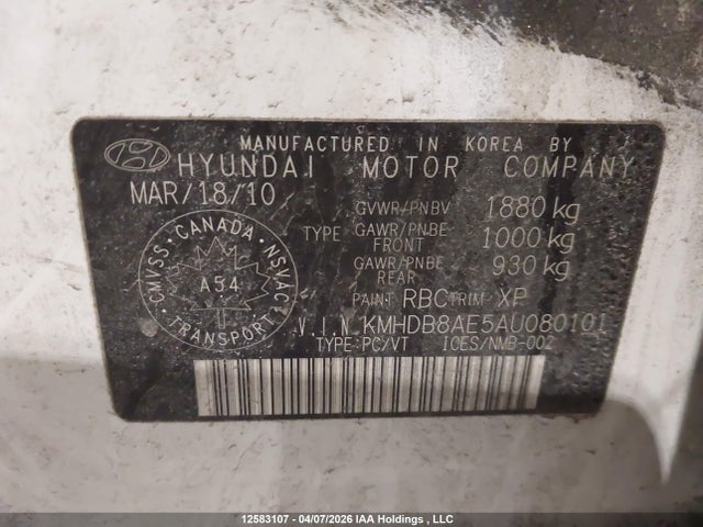 Продаж на аукціоні авто 2010 Hyundai Elantra Touring Gls, vin: KMHDB8AE5AU080101, номер лоту: 12583107
