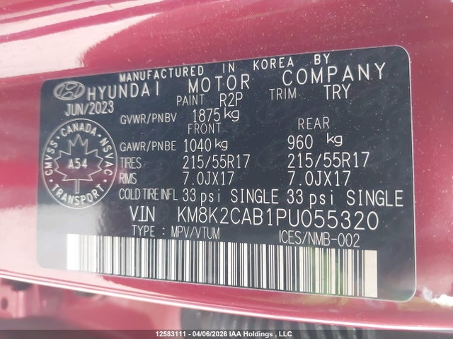 2023 Hyundai Kona Se მანქანა იყიდება აუქციონზე, vin: KM8K2CAB1PU055320, აუქციონის ნომერი: 12583111