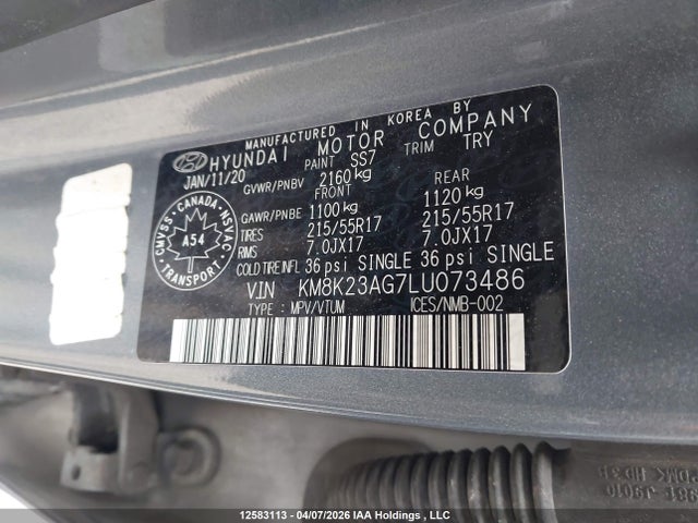 2020 Hyundai Kona Electric Preferred მანქანა იყიდება აუქციონზე, vin: KM8K23AG7LU073486, აუქციონის ნომერი: 12583113