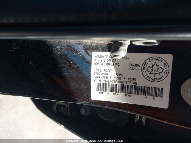 Aukcja sprzedaży 2017 Honda Civic Touring, vin: 2HGFC1F90HH105546, numer aukcji: 12583129