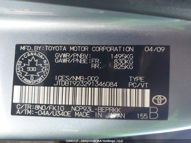 12583137 :رقم المزاد ، JTDBT923291346084 vin ، 2009 Toyota Yaris مزاد بيع