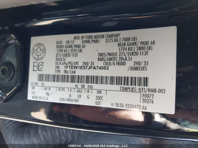 Продаж на аукціоні авто 2018 Ford F-150, vin: 1FTEW1E57JFA74982, номер лоту: 12583141
