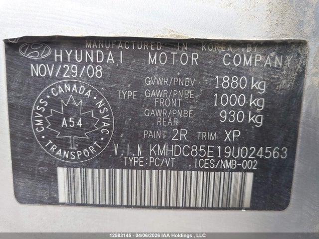 Aukcja sprzedaży 2009 Hyundai Elantra, vin: KMHDC85E19U024563, numer aukcji: 12583145