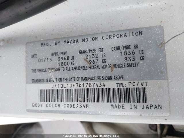 Aukcja sprzedaży 2013 Mazda Mazda3, vin: JM1BL1UF3D1787434, numer aukcji: 12583184