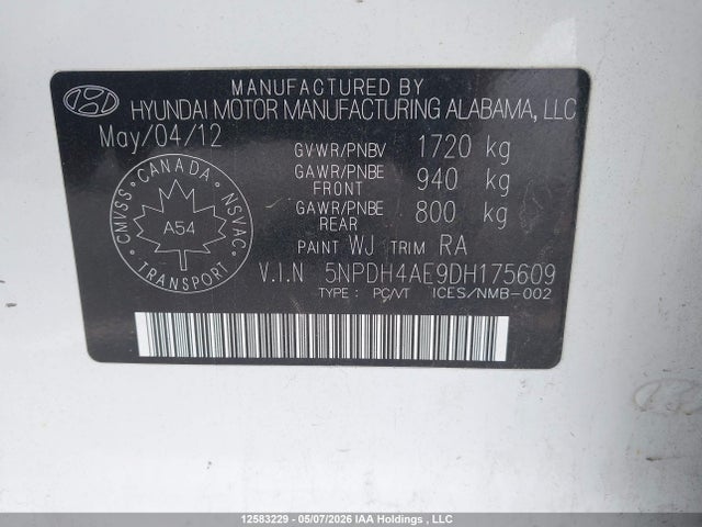 Продаж на аукціоні авто 2013 Hyundai Elantra, vin: 5NPDH4AE9DH175609, номер лоту: 12583229