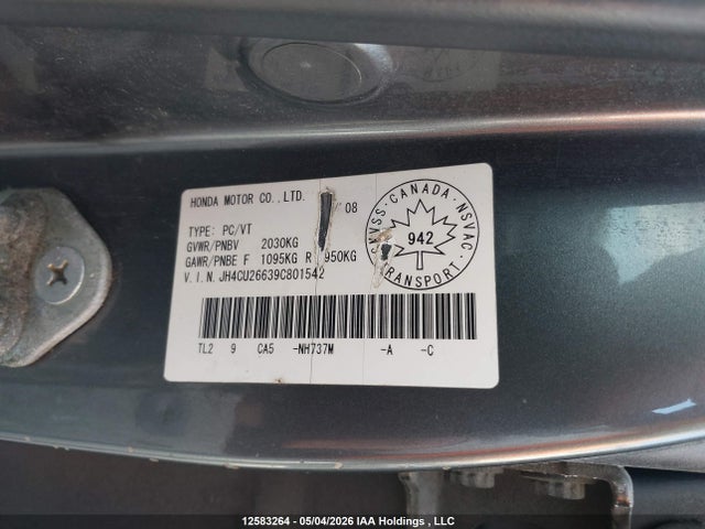 Auction sale of the 2009 Acura Tsx, vin: JH4CU26639C801542, lot number: 12583264