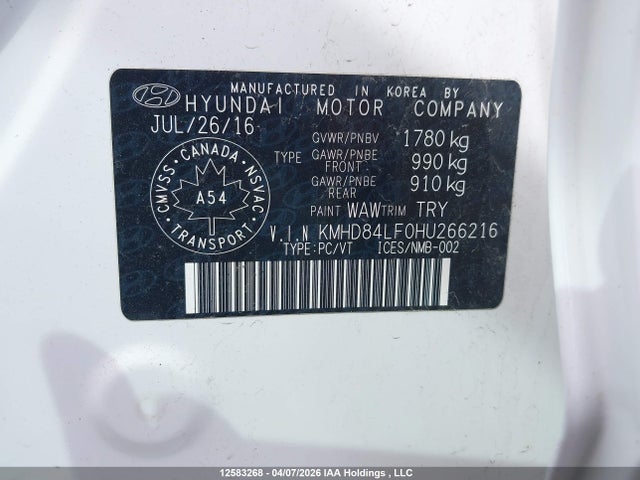 KMHD84LF0HU266216 Hyundai ELANTRA GL
