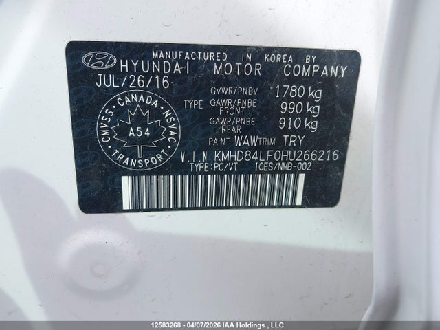KMHD84LF0HU266216 Hyundai ELANTRA GL