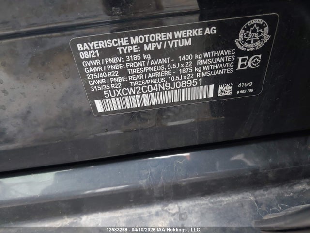 Aukcja sprzedaży 2022 Bmw X7, vin: 5UXCW2C04N9J08951, numer aukcji: 12583269