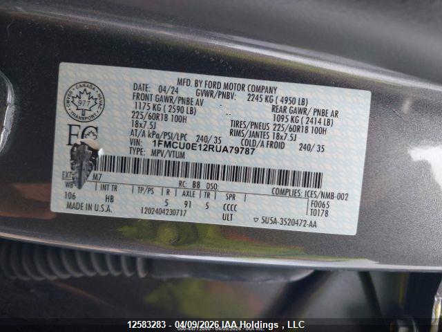 Продаж на аукціоні авто 2024 Ford Escape Phev, vin: 1FMCU0E12RUA79787, номер лоту: 12583283