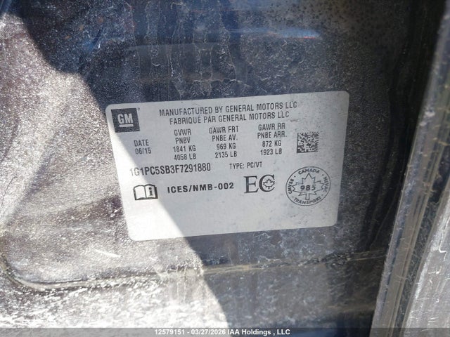 Продаж на аукціоні авто 2015 Chevrolet Cruze 1lt, vin: 1G1PC5SB3F7291880, номер лоту: 12579151