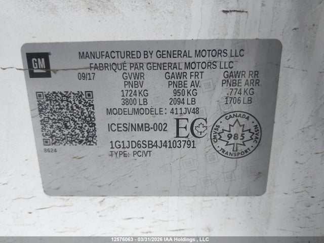 1G1JD6SB4J4103791 Chevrolet Sonic Lt Auto