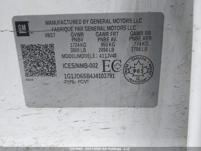 1G1JD6SB4J4103791 Chevrolet Sonic Lt Auto