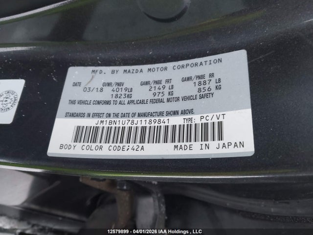 JM1BN1U78J1189841 Mazda Mazda3 Gx