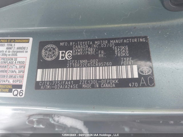 Aukcja sprzedaży 2005 Toyota Corolla Ce/le/sport, vin: 2T1BR32E65C895760, numer aukcji: 12580384