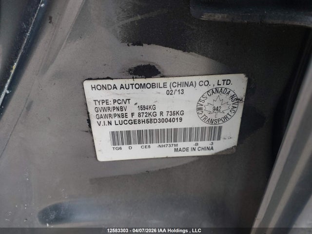 Aukcja sprzedaży 2013 Honda Fit, vin: LUCGE8H58D3004019, numer aukcji: 12583303
