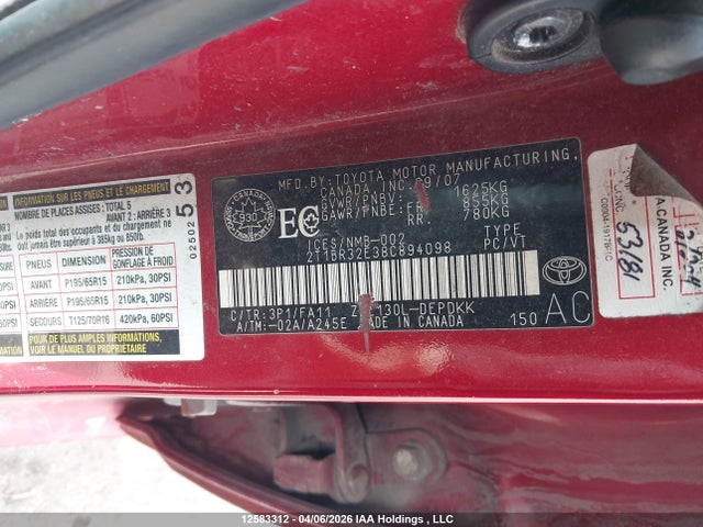 12583312 :رقم المزاد ، 2T1BR32E38C894098 vin ، 2008 Toyota Corolla Ce مزاد بيع