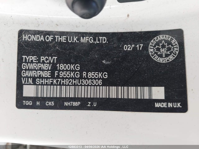 SHHFK7H92HU306306 Honda Civic Sport Touring