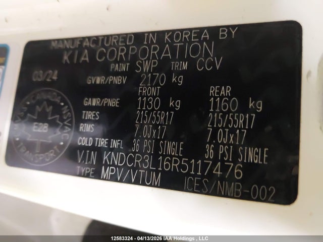 KNDCR3L16R5117476 KIA NIRO EV