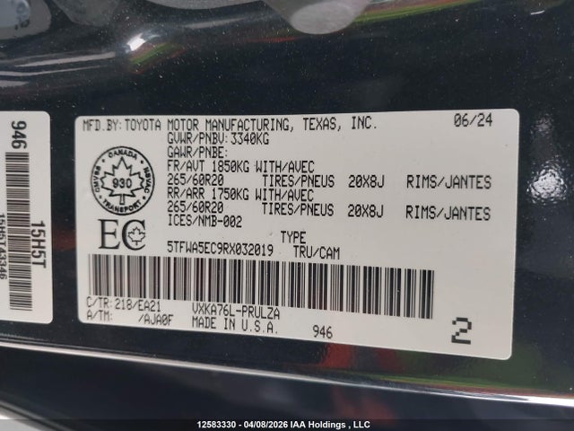 5TFWA5EC9RX032019 Toyota Tundra Limited 4x4