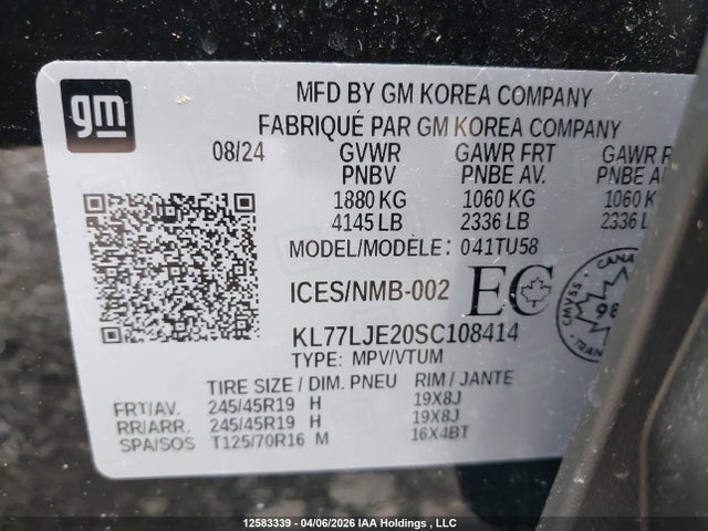KL77LJE20SC108414 Chevrolet Trax