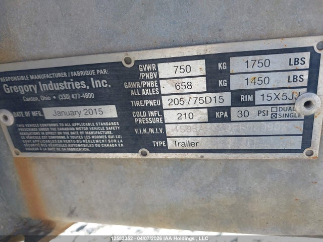 Gregory Attenuator Trailer 2015 4S93A2419FH089902 Image 12